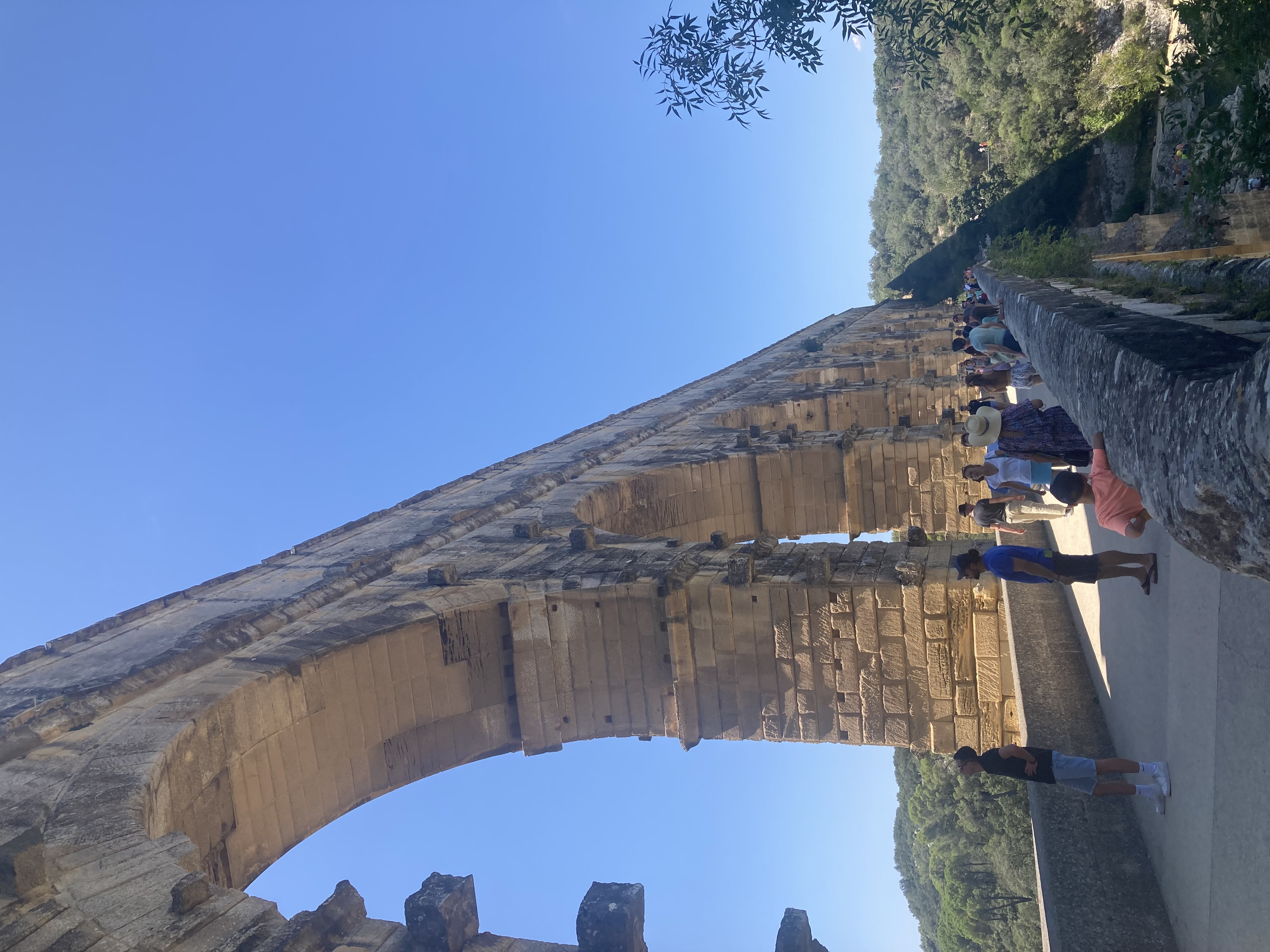 Pont Du Gard France, an old aqueduct stone bridge.